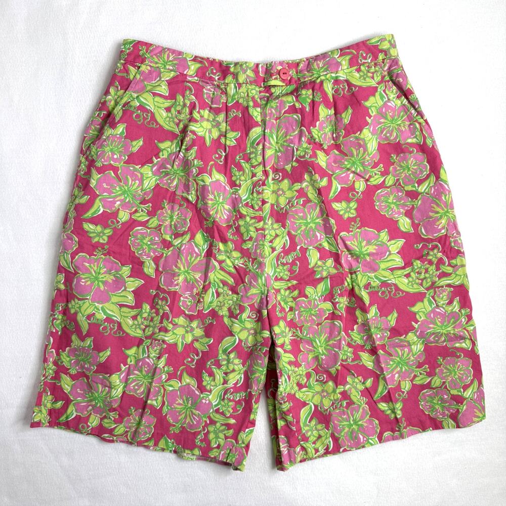Lilly Pulitzer Shorts Vintage 14 Pink Floral Poplin Pleated Bermuda Tropical